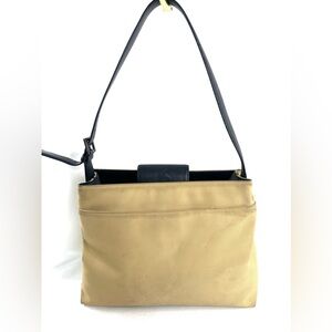Coach Vintage Mercer 7412 Tan Twill Medium Shoulder Bag Black Leather Trim